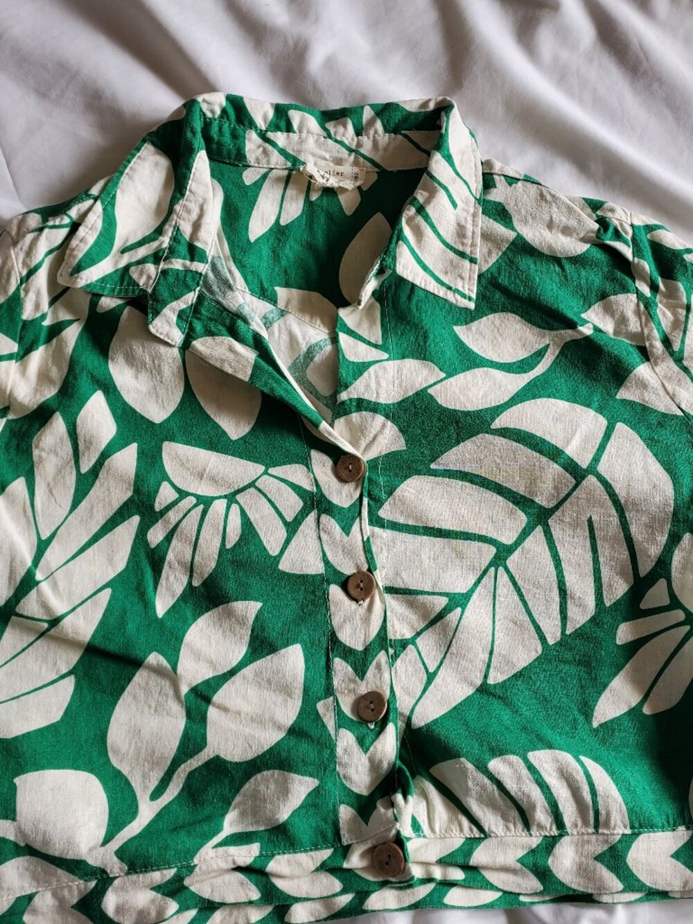 Artilier Nicole Miller sz XL cropped top-linen-Monstera print